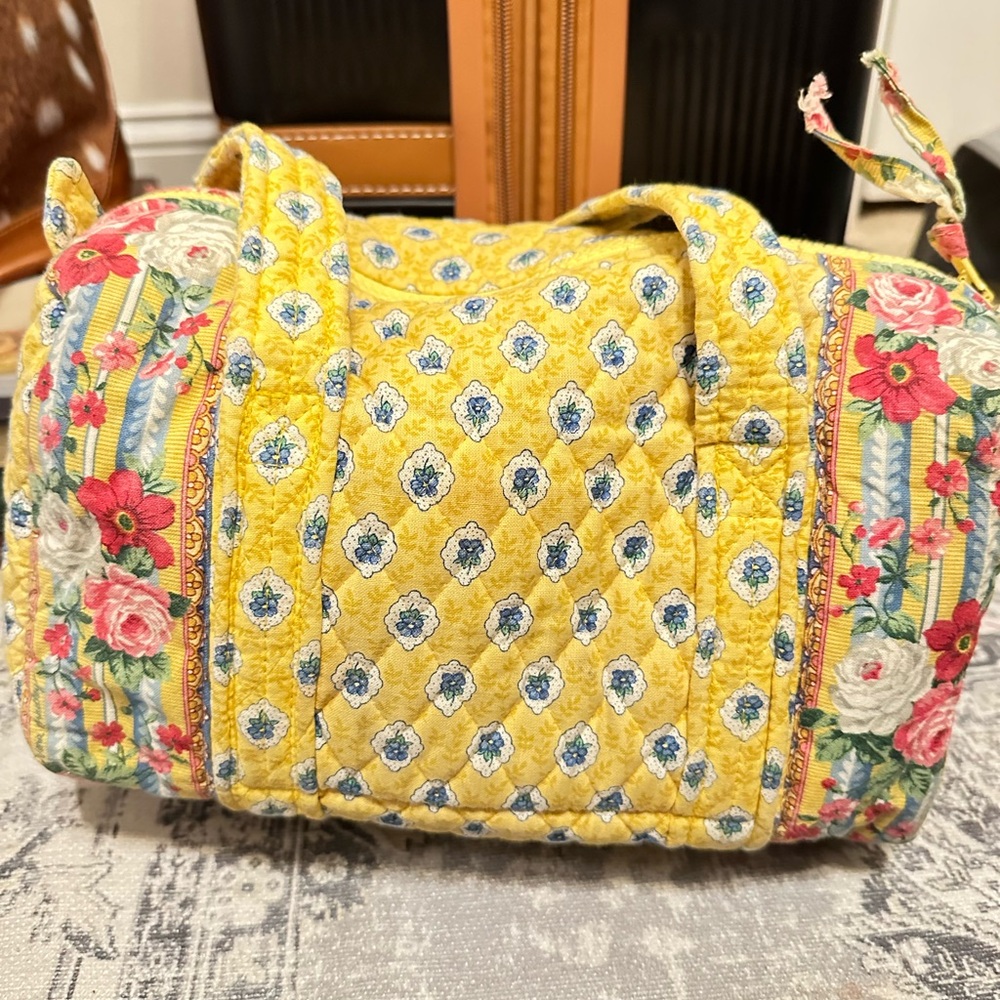 Vera Bradley Yellow Quilted Floral Travel Duffle